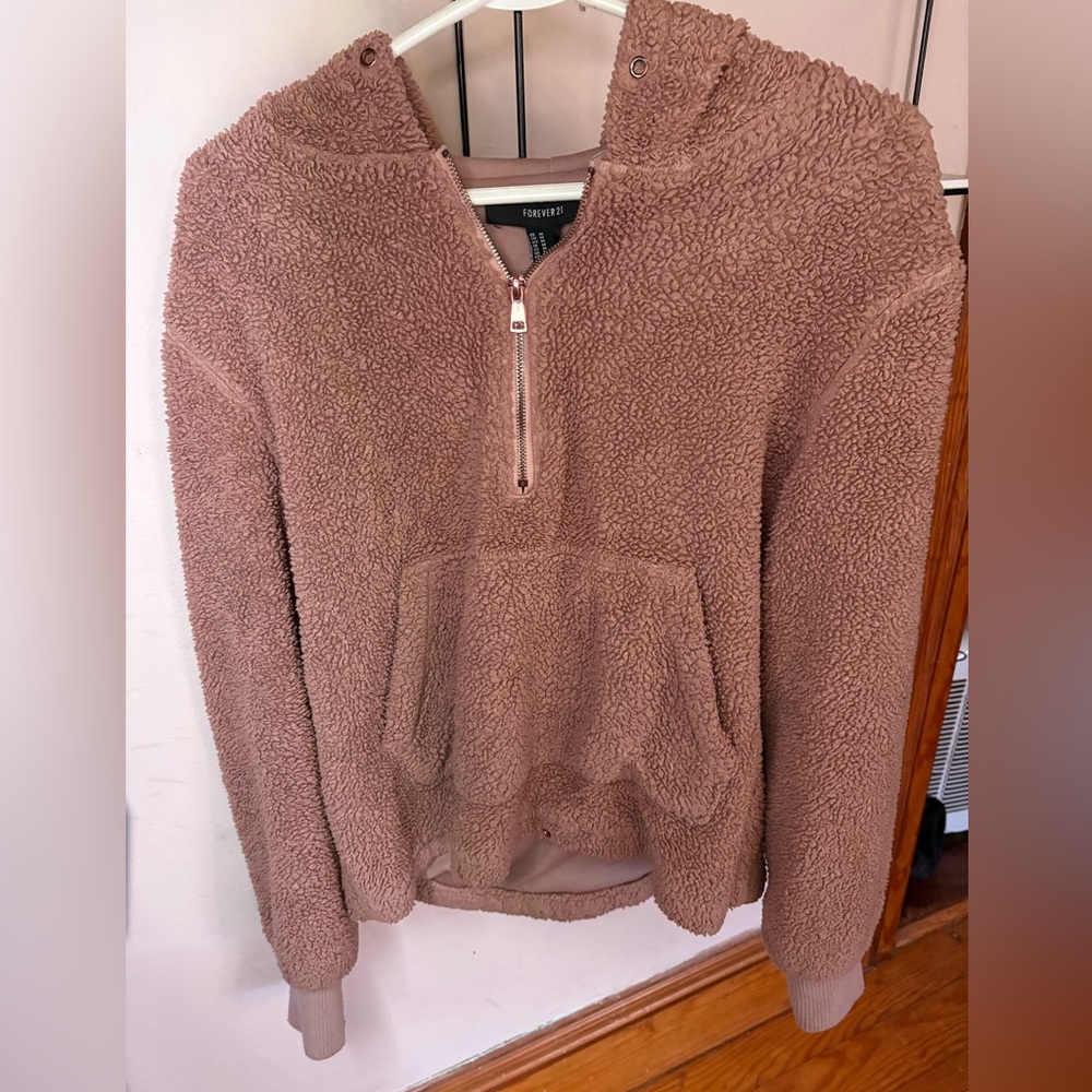 Forever 21 Taupe Sherpa Half-Zip Pullover